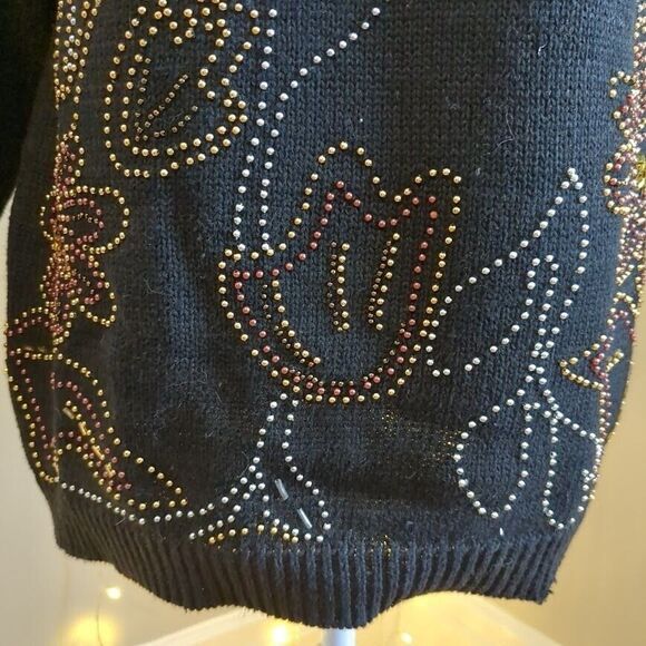 NWT Vintage 90s Cezanne Sweater Mock Neck Beaded Floral Black Size Small - Picture 4 of 9